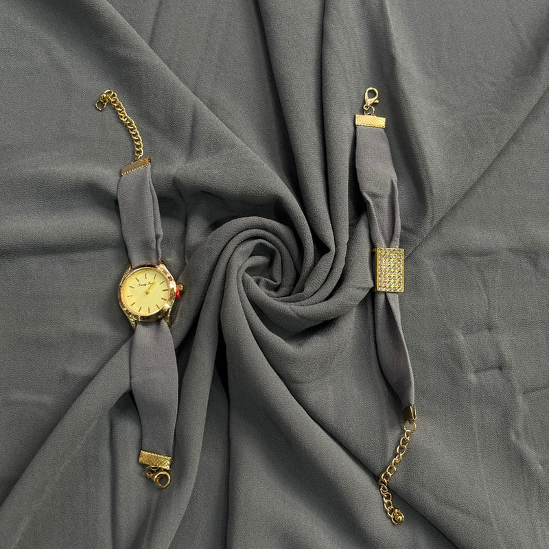 Hijab, Watch & Bracelet  Set-Grey