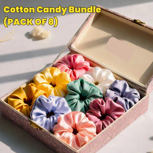 Cotton Candy Silk Scrunchies Bundle (Pack Of 8)